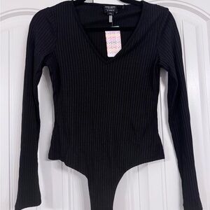 David Lerner, Evereve, Black V-Neck Ribbed Bodysuit, NWT